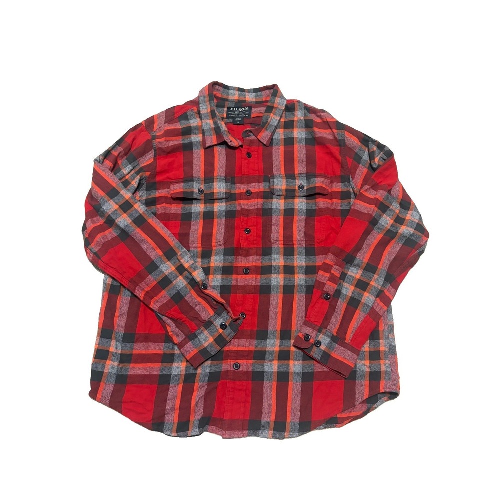 CC Filson Mens XL Scout Flannel Red Black Outdoor Workwear Button Up Shirt